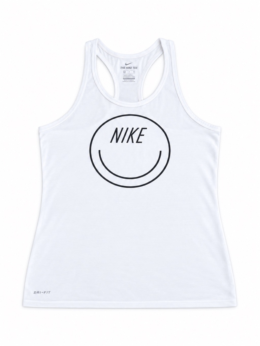 Nike White Racerback Tank with Black Smiley Logo xlarge